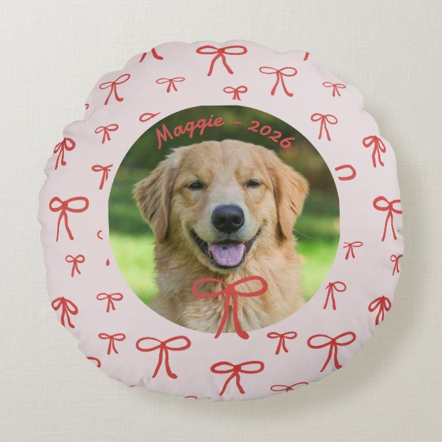 Bow Pattern Personalized Pet Photo Pillow Rundes Kissen (Vorderseite)