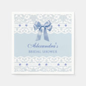Bow Pearls Lace Etwas Blue Brautparty Serviette (Vorderseite)