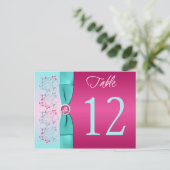 BOW Pink, Aqua Floral Tischnummer Card (Stehend Vorderseite)