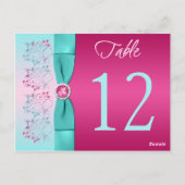 BOW Pink, Aqua Floral Tischnummer Card (Rückseite)