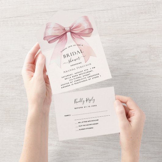 Bow Pink beige Creme Brautparty uAwg All In One Einladung (Abreißen)
