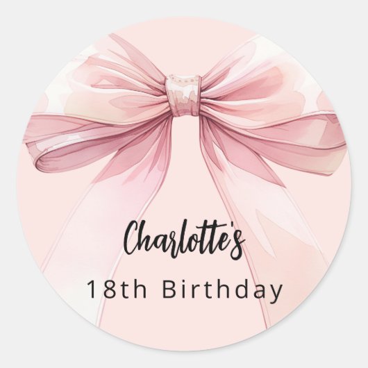 Bow Pink Birthday Runder Aufkleber (Vorderseite)