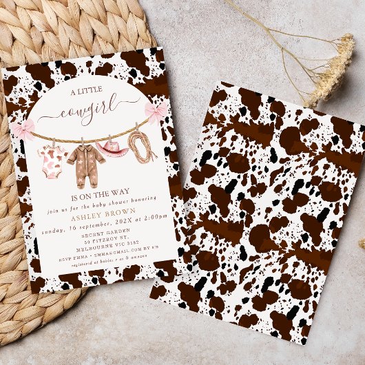 Bow Pink Clothesline Kuh Print Cowgirl Babydusche Einladung