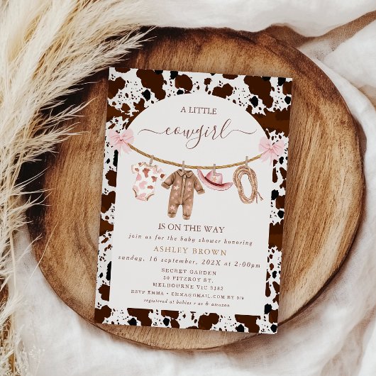 Bow Pink Clothesline Kuh Print Cowgirl Babydusche Einladung