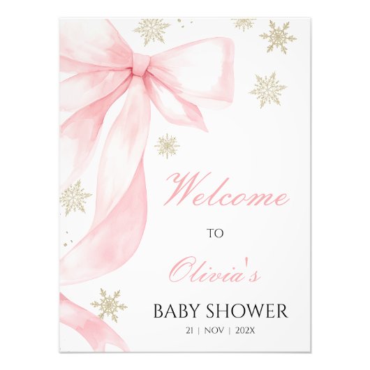 Bow Pink Cold Outside Baby Dusche Begrüßungszeiche Fotodruck (Vorne)
