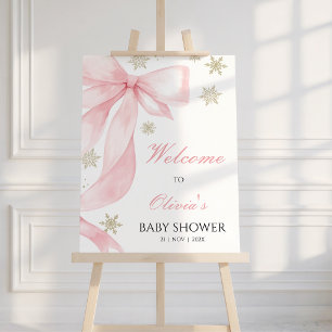 Bow Pink Cold Outside Baby Dusche Begrüßungszeiche Fotodruck