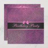 Bow & Pink Damask Geburtstag Einladung (Vorne/Hinten)