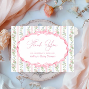 Bow Pink Floral Baby Dusche Vielen Dank Dankeskarte