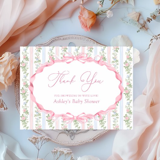 Bow Pink Floral Baby Dusche Vielen Dank Dankeskarte