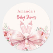 Bow pink florals Flaschen Babydusche Runder Aufkleber (Vorderseite)