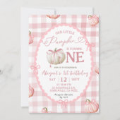 Bow Pink Gingham Pumpkin 1. Geburtstag Einladung (Vorderseite)