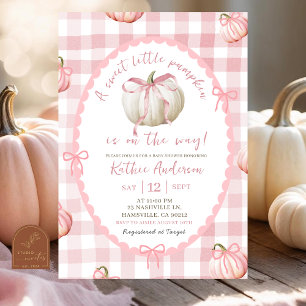 Bow Pink Gingham Pumpkin Baby Shower Einladung
