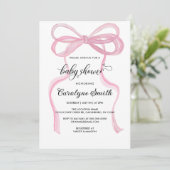 Bow Pink Girl Babydusche Einladung (Stehend Vorderseite)