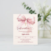 Bow pink girl cream Confirmation invitation (Stehend Vorderseite)