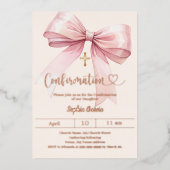 Bow pink girl cream elegant Confirmation rose gold Folieneinladung (Vorderseite)