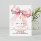 Bow pink Girl Rose Gold Bestätigung Folieneinladung (Stehend vorne)