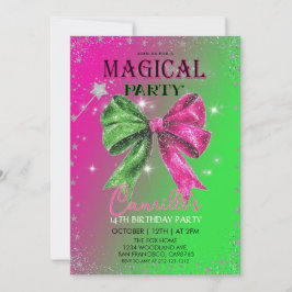  Bow pink & green magical Birthday Party  Einladung