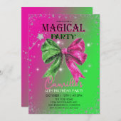  Bow pink & green magical Birthday Party  Einladung (Vorne/Hinten)