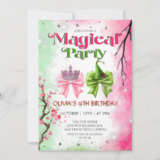Bow pink & green Magical Witchy Birthday Einladung