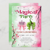 Bow pink & green Magical Witchy Birthday Einladung (Vorne/Hinten)