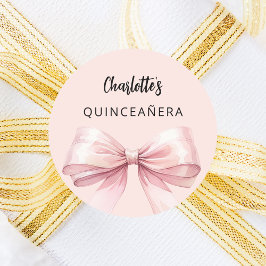 Bow Pink Quinceanera Runder Aufkleber