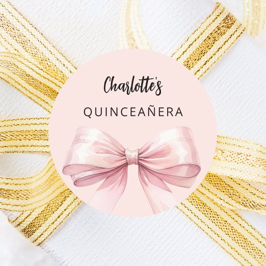 Bow Pink Quinceanera Runder Aufkleber