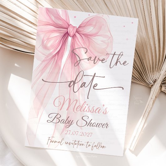 Bow Pink Save the Date Babydusche Coquette Einladung
