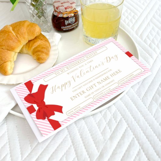 Bow Pink Stripe Valentine's Day Geschenkgutschein Einladung