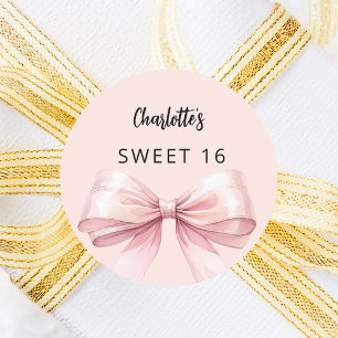 Bow Pink Sweet 16 Runder Aufkleber