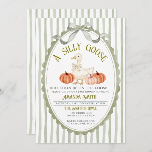 Bow Preppy Sage Fall Albern Gänsedusche Einladung (Vorne/Hinten)