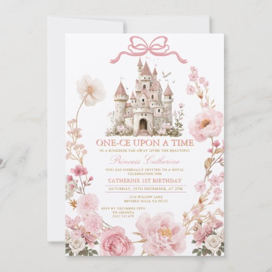 Bow Prinzessin ONE-CE Es war einmal Geburtstag Sch Einladung (Vorderseite)