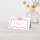 Bow Red Hand Drawing Wavy Brautparty Platzkarte (Rückseite)
