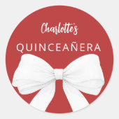Bow Red White Quinceanera Runder Aufkleber (Vorderseite)
