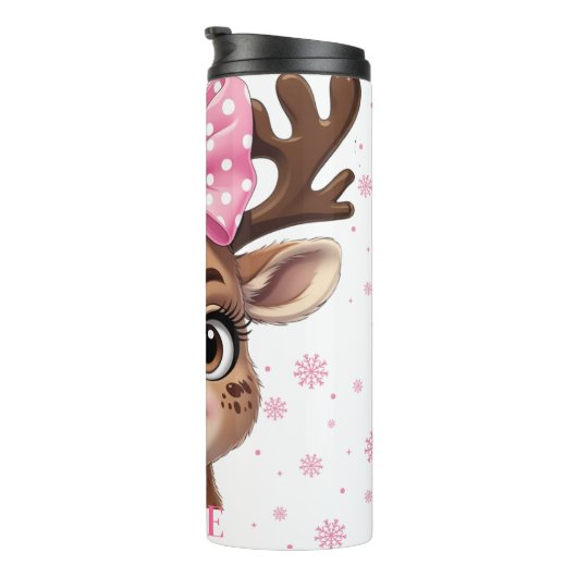 Bow Reindeer Christmas Girls Personalized Tumbler Thermosbecher (Nach rechts gedreht)