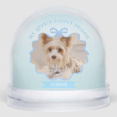 Bow Ribbon Glittering Pet Memory Foto Blau Schneekugeln (Vorderseite)