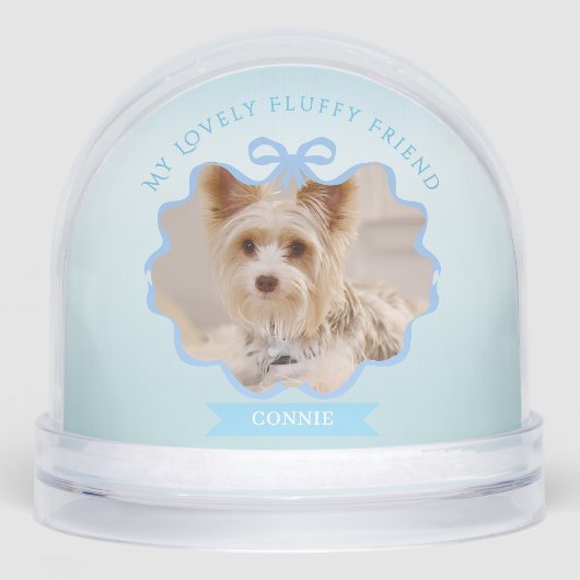 Bow Ribbon Glittering Pet Memory Foto Blau Schneekugeln (Vorderseite)