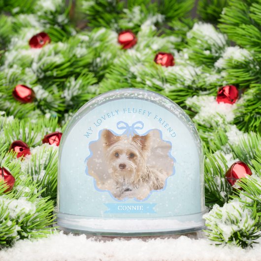 Bow Ribbon Glittering Pet Memory Foto Blau Schneekugeln (Weihnachten)