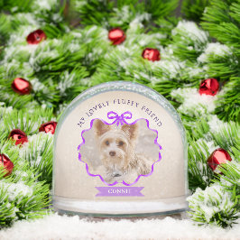 Bow Ribbon Glittering Pet Memory Foto Lila Schneekugeln