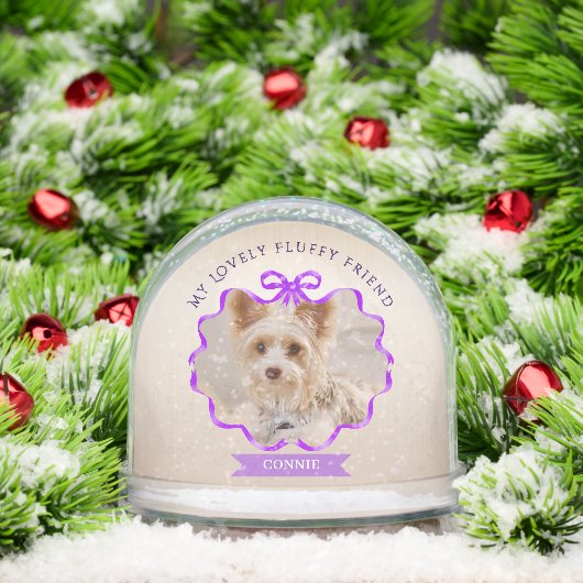 Bow Ribbon Glittering Pet Memory Foto Lila Schneekugeln (Weihnachten)
