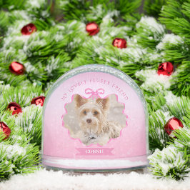 Bow Ribbon Glittering Pet Memory Foto Pink Schneekugeln