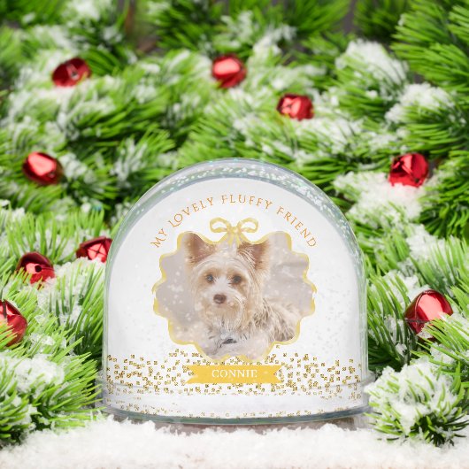 Bow Ribbon Glittering Pet Memory Foto Weiß Schneekugeln (Weihnachten)