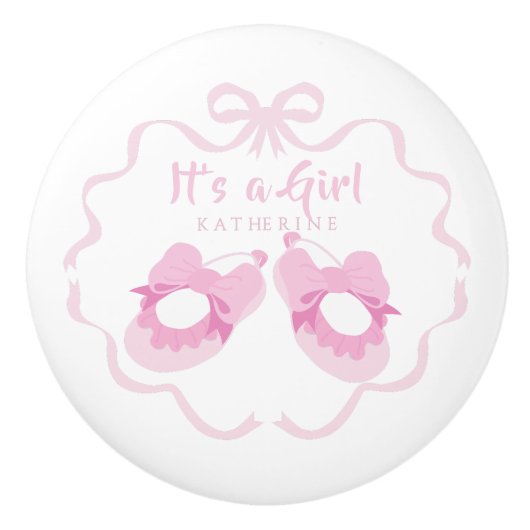 Bow Ribbon ist ein Mädchen in Rosa Keramikknauf (Vorderseite)