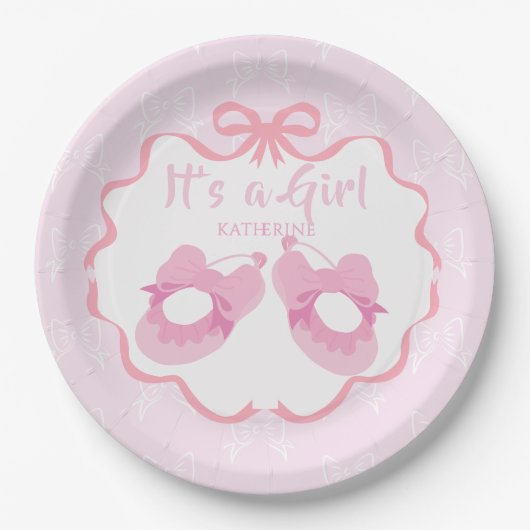 Bow Ribbon its a Girl Pappteller (Vorderseite)