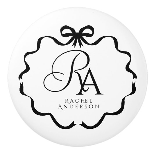 Bow Ribbon Monogram Keramikknauf (Vorderseite)
