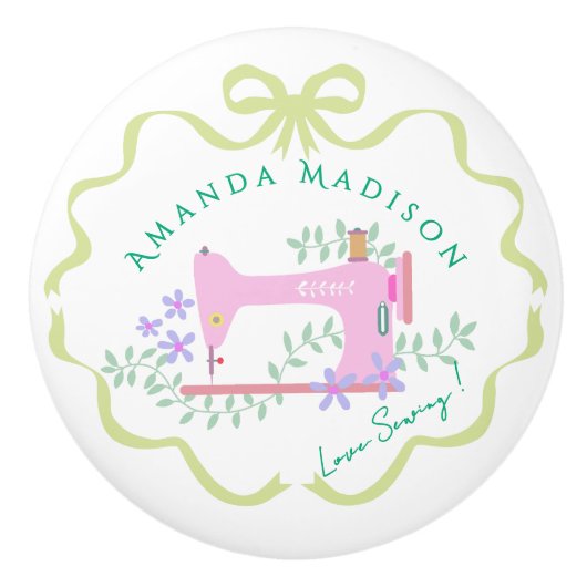 Bow Ribbon Nähen grün weiß Keramikknauf (Vorderseite)