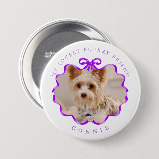 Bow Ribbon Pet Foto Lila Button (Vorne & Hinten)