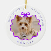 Bow Ribbon Pet Memory Foto Lila Keramik Ornament (Vorne)