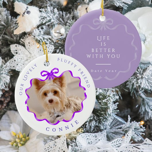Bow Ribbon Pet Memory Foto Lila Keramik Ornament