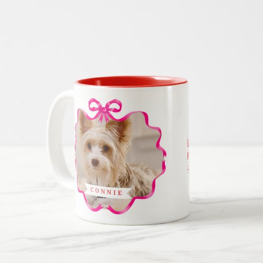 Bow Ribbon Pet Memory Foto Red Zweifarbige Tasse (Vorderseite Links)