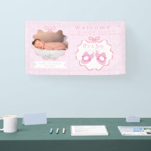 Bow Ribbon sein Mädchen Willkommen Banner (Messe)